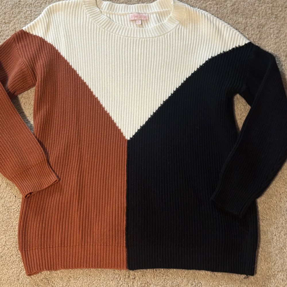 Pink Lily Tri-Tone Sweater - Black, Brown, and Cream
